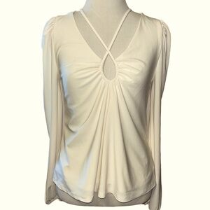 Express off-white, fully lined long sleeve top with keyhole neckline, new